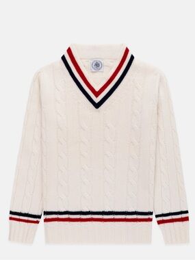 NWOT: J. Press  - MADE IN SCOTLAND CREAM WOOL CABLEKNIT TENNIS SWEATER